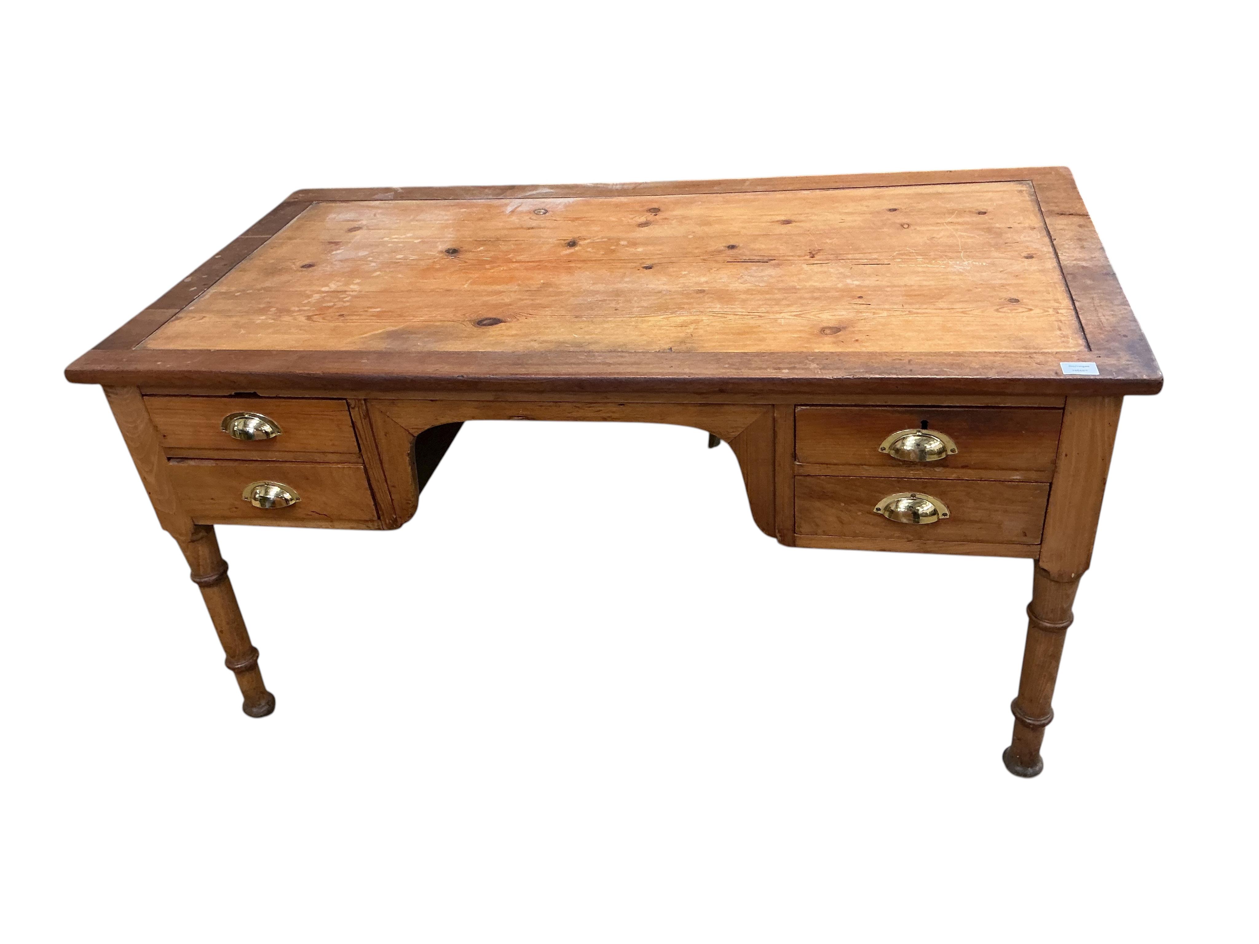 A Victorian walnut and pine kneehole desk, width 151cm, depth 79cm, height 76cm